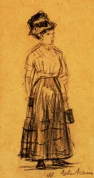 Femme au chapeau noir et à la jupe noire